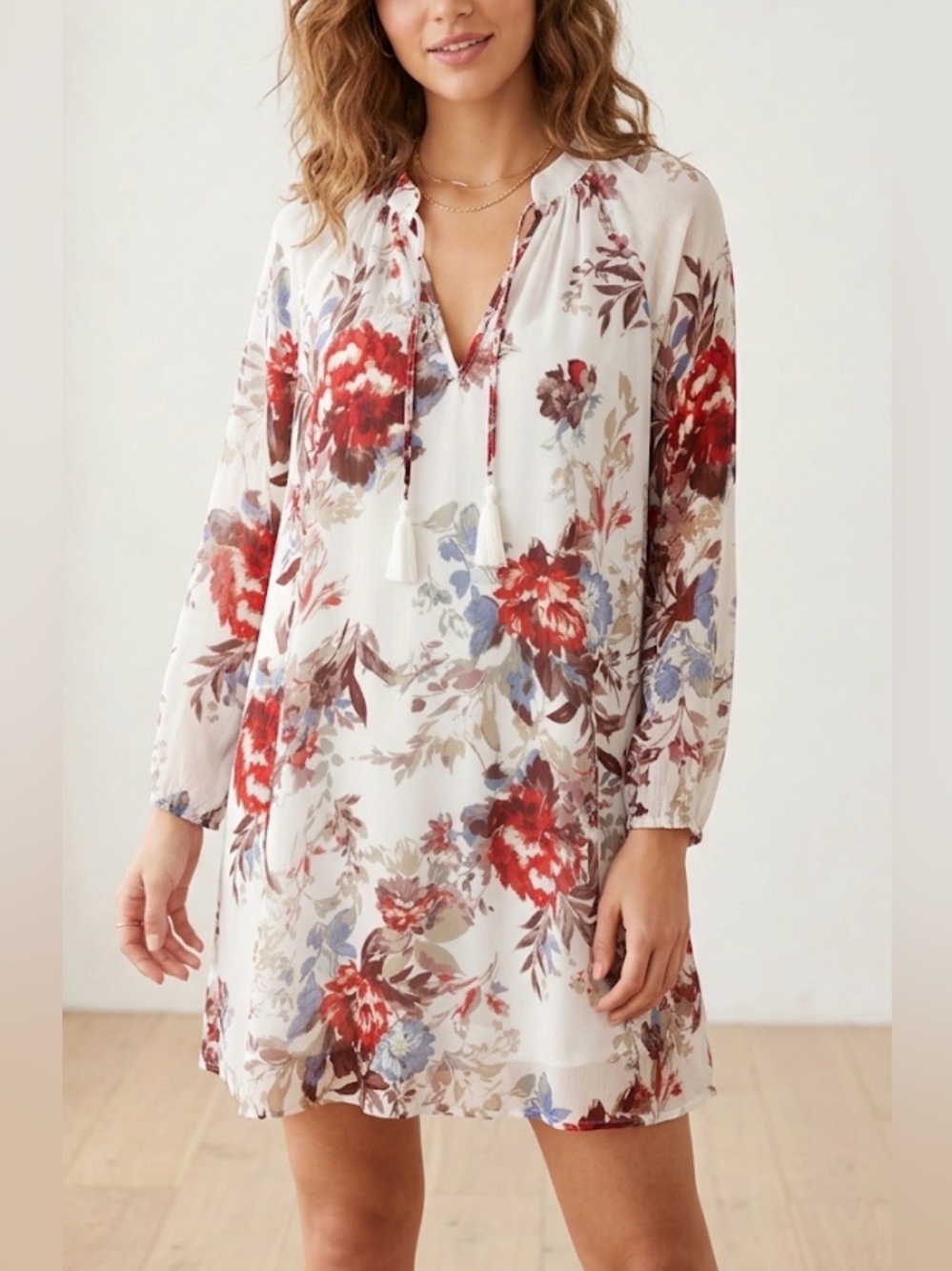 BTFL-Life Multicolor Floral Flowy Cream Midi Dress by Anthropologie Size Small